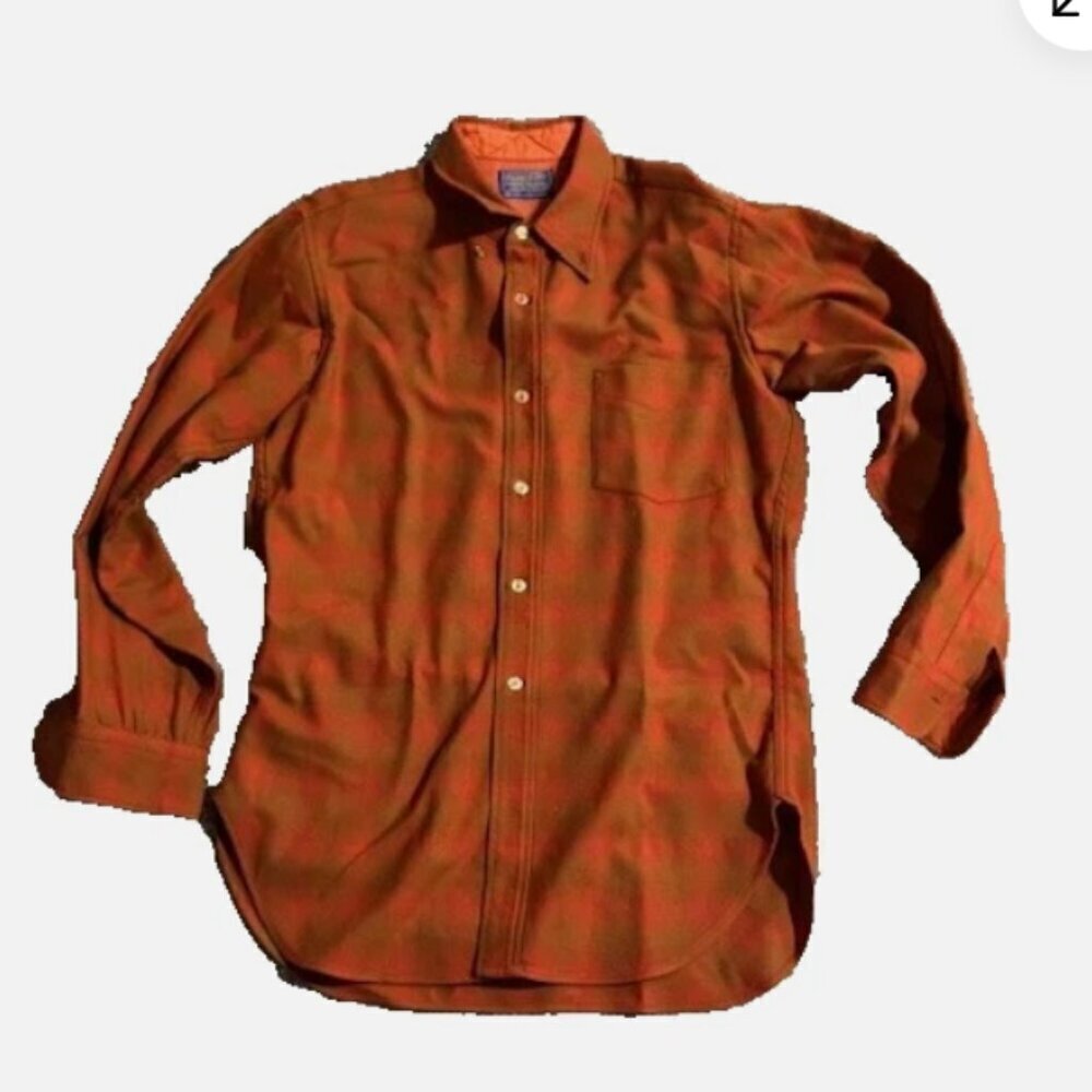 Pendleton 1960s Men’s M Board Shirt Wool Flannel Orange Brown Plaid Vintage
